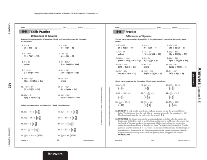 Mcgraw hill glencoe algebra 1 answer key