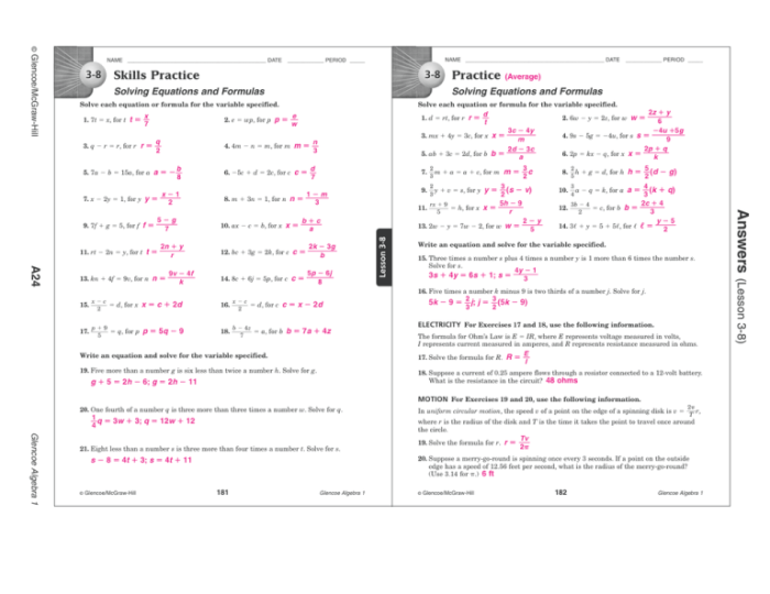 Mcgraw hill glencoe algebra 1 answer key